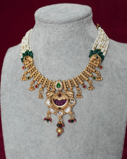 Beaded Antique Gold Necklace Set