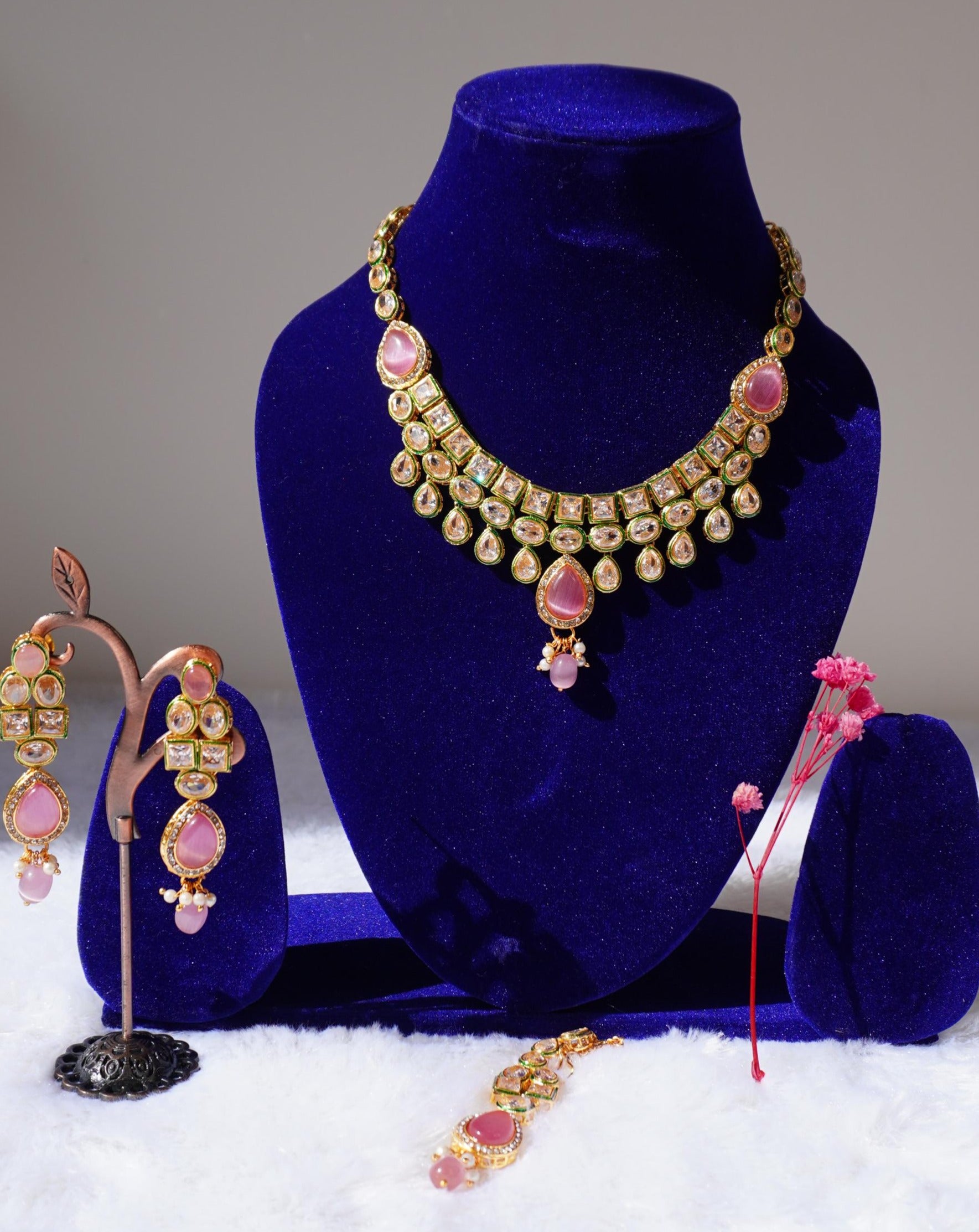 pink kundan necklace set