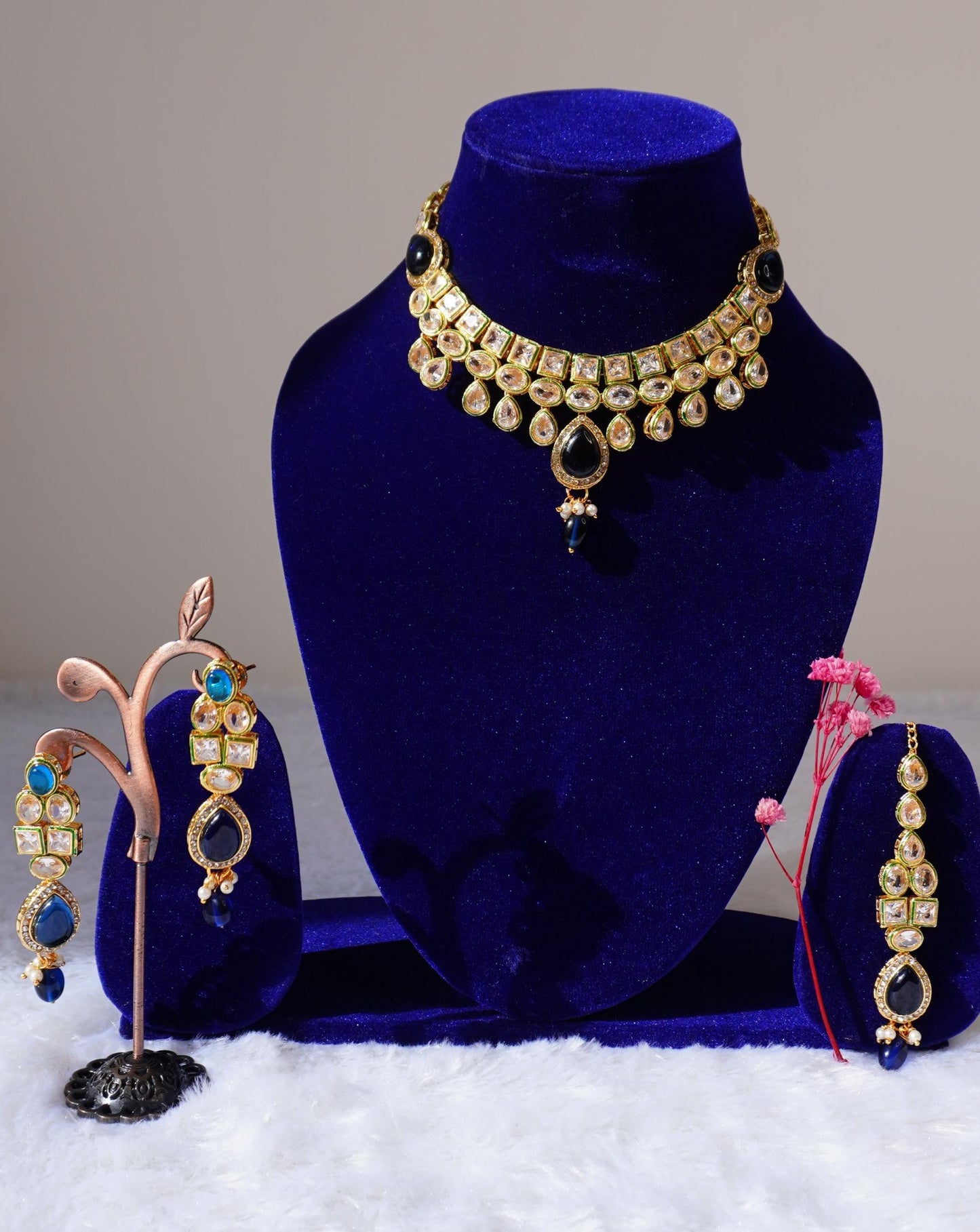 dark blue kundan necklace set