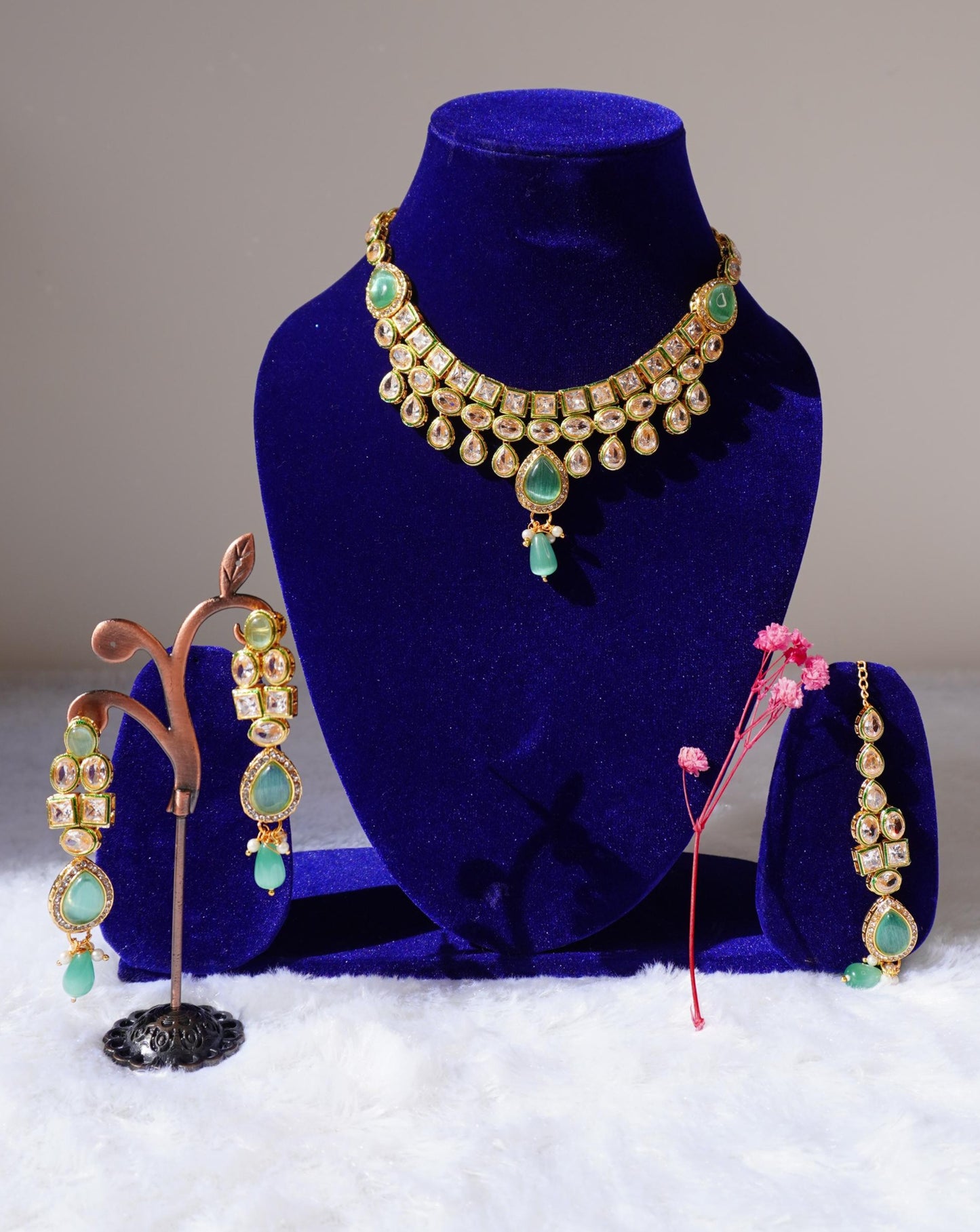 mint kundan necklace set