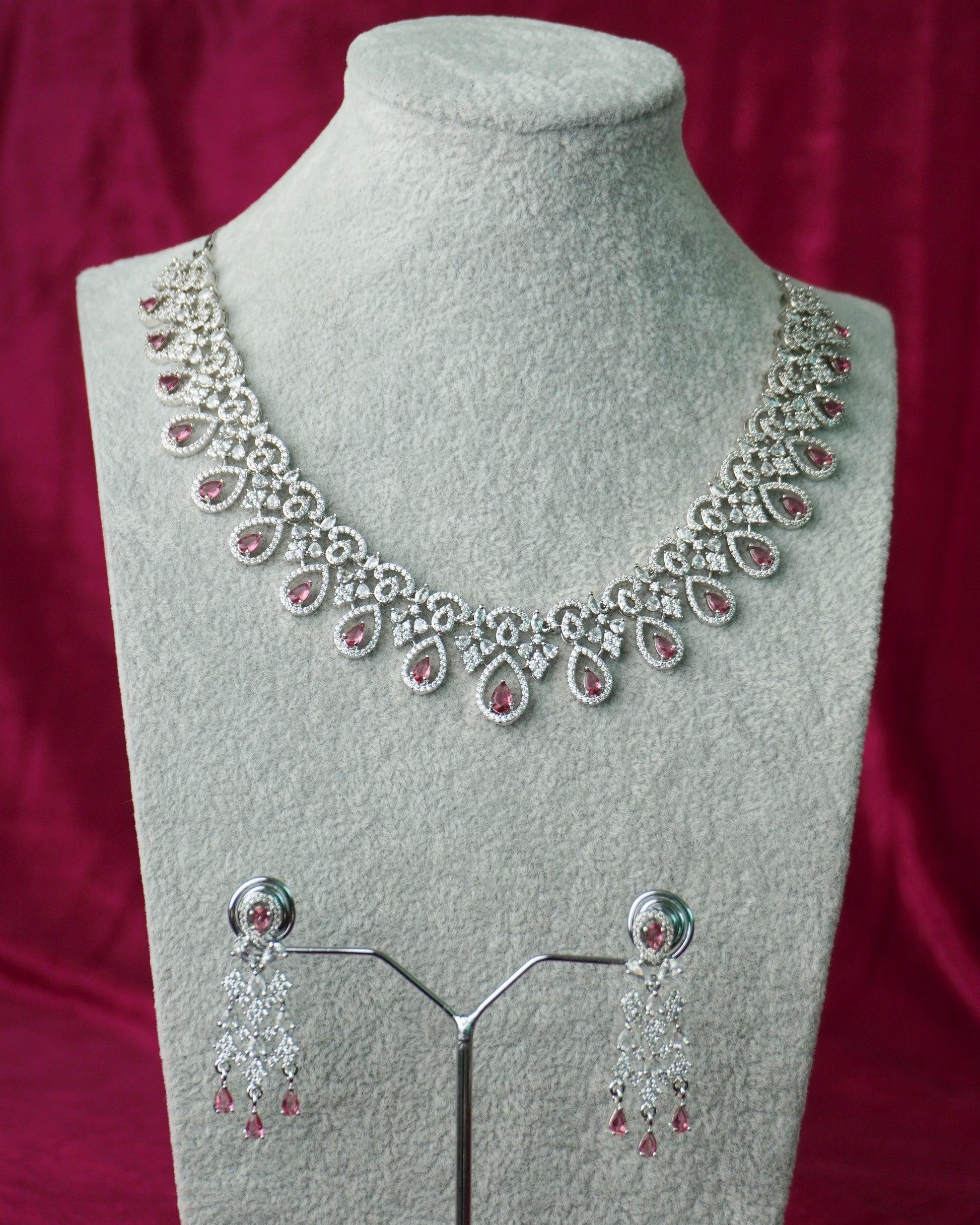 Beautiful Pink AD Necklace Set