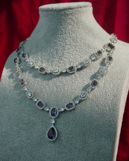 double layer ad necklace set - voilet