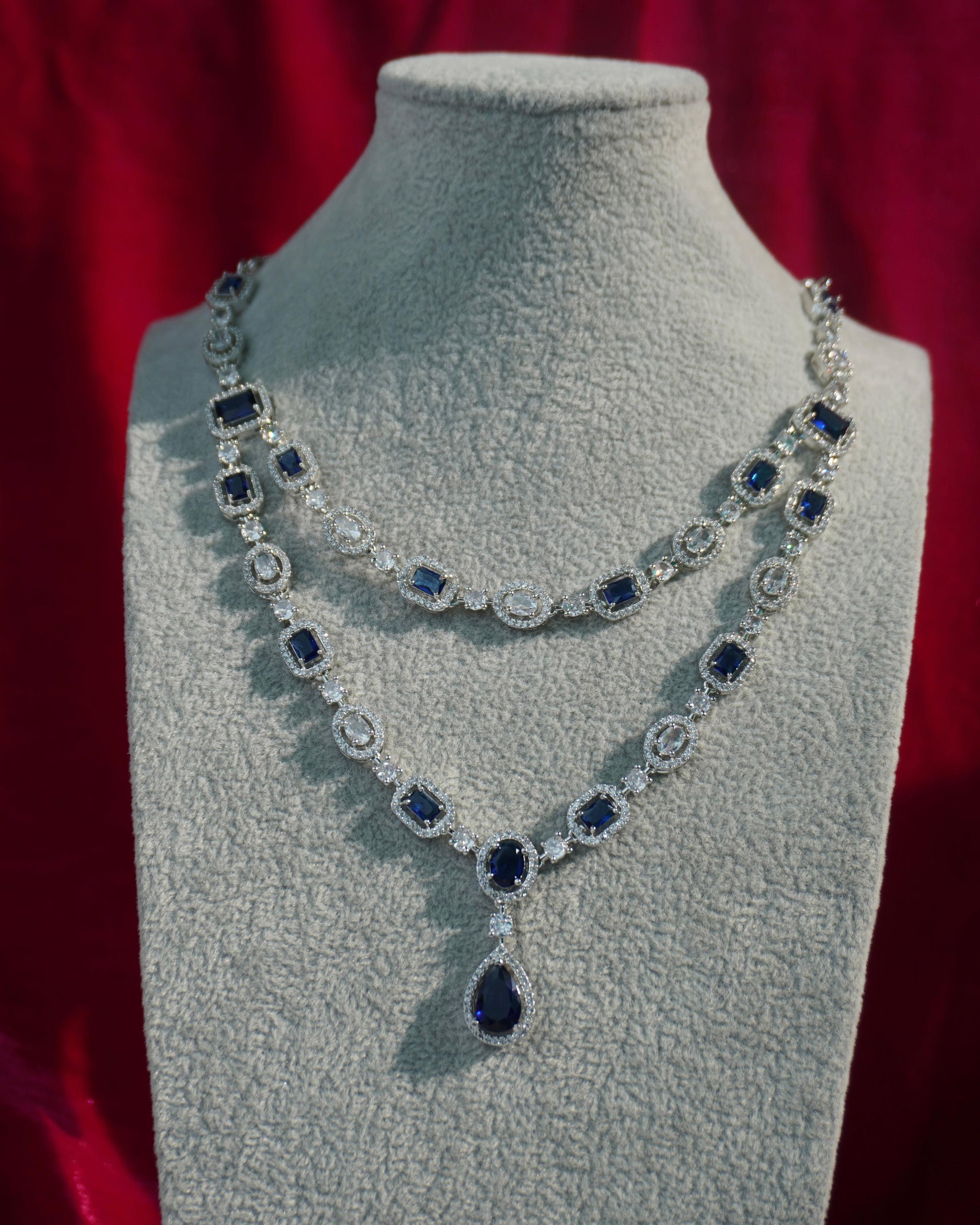 blue layered necklace set