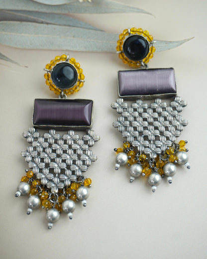 German Silver Purple Stone Earring E006