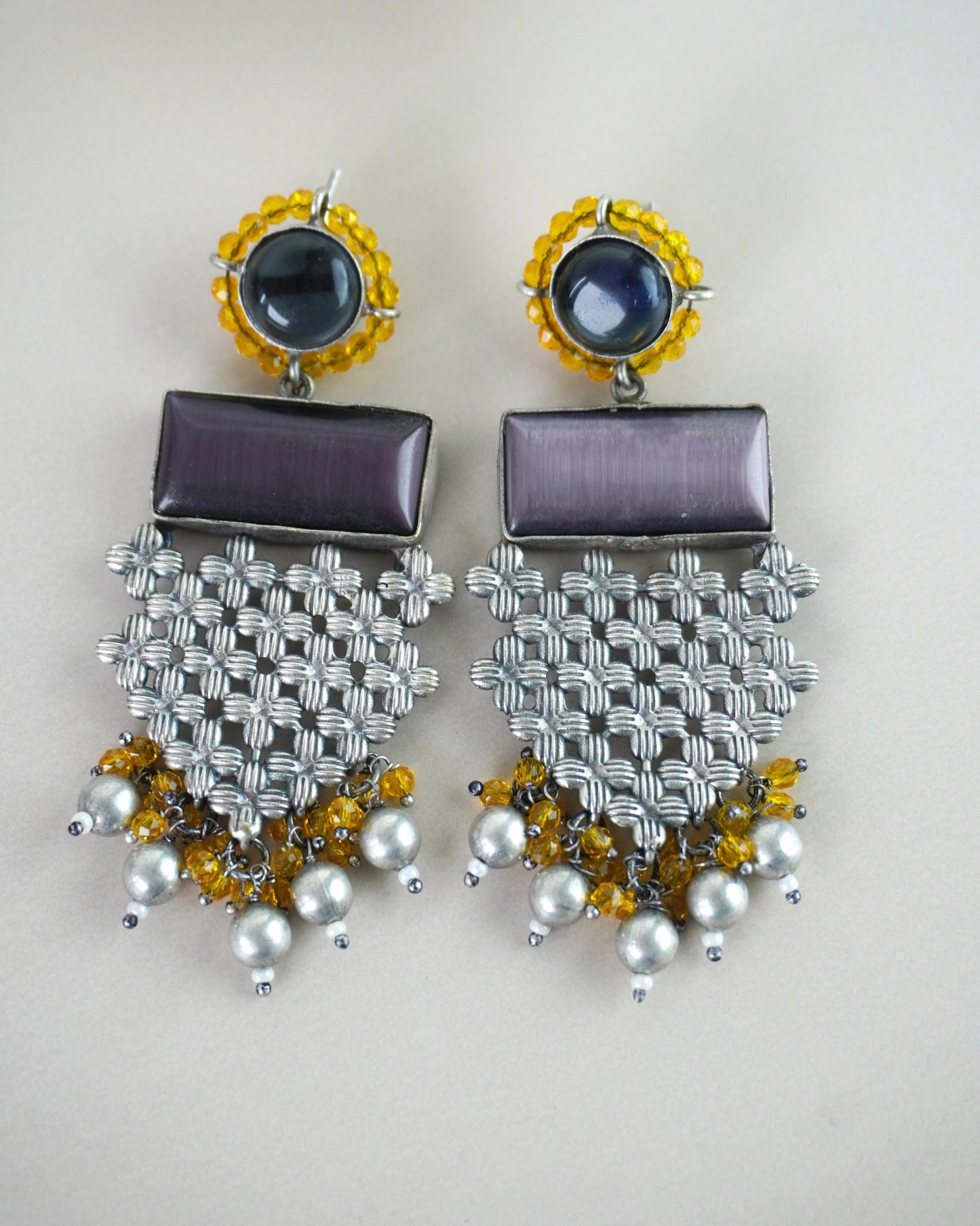 German Silver Purple Stone Earring E006