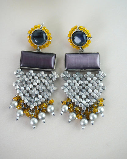 German Silver Purple Stone Earring E006