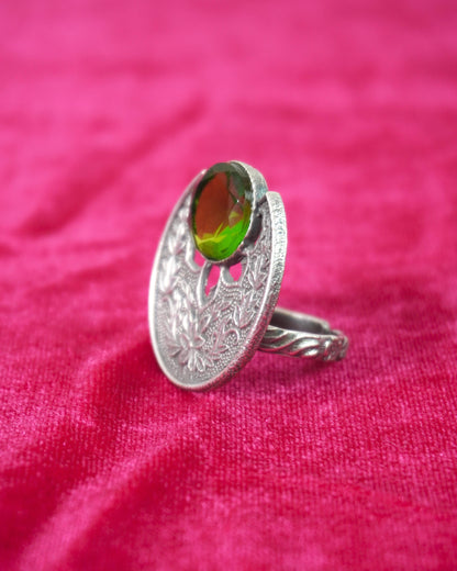 German Silver Green Gemstone Ring GSR002