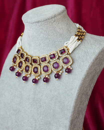 magenta kundan necklace