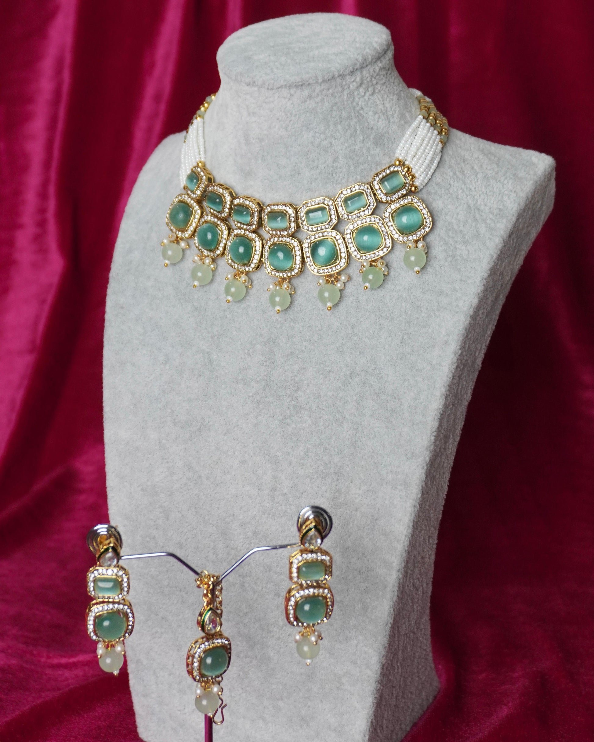 mint kundan necklace set