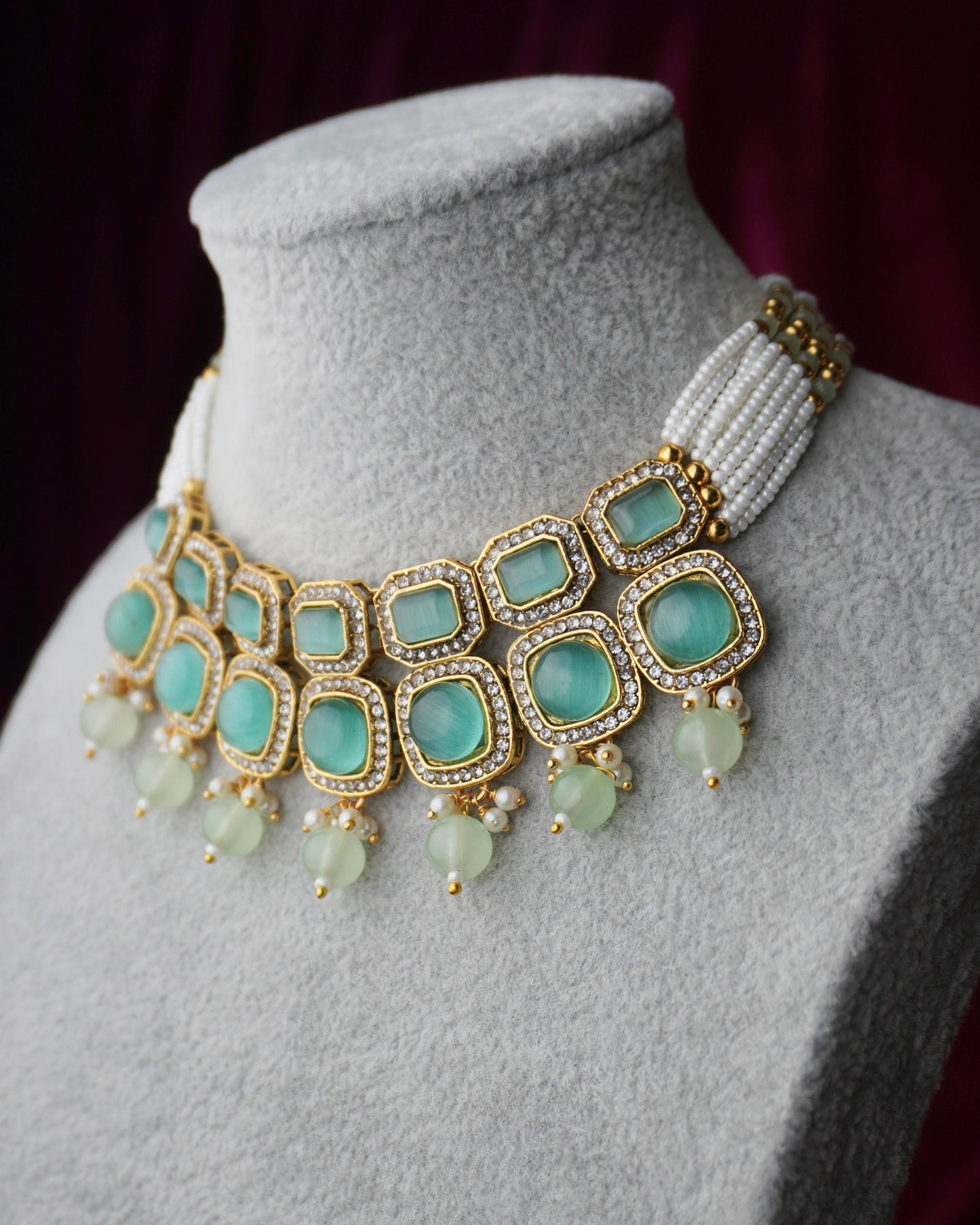 mint kundan necklace