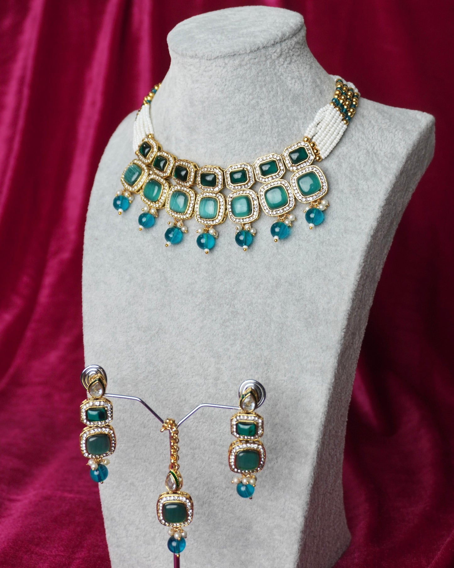 blue kundan necklace set