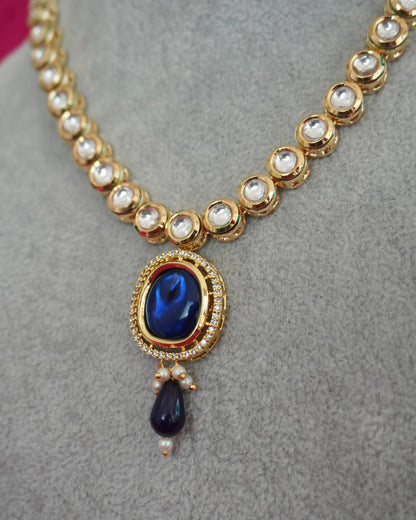 dark blue pendant kundan necklace