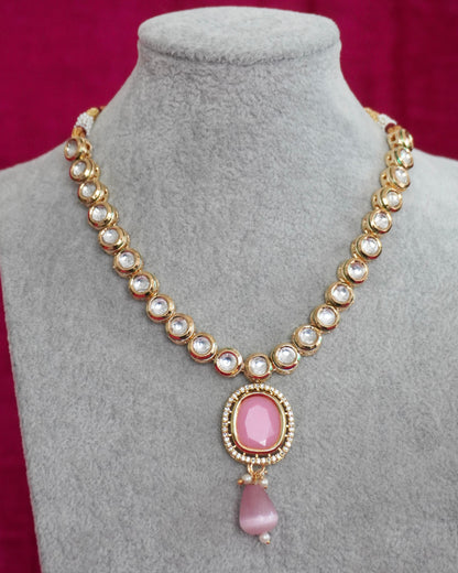 pink pendant kundan necklace