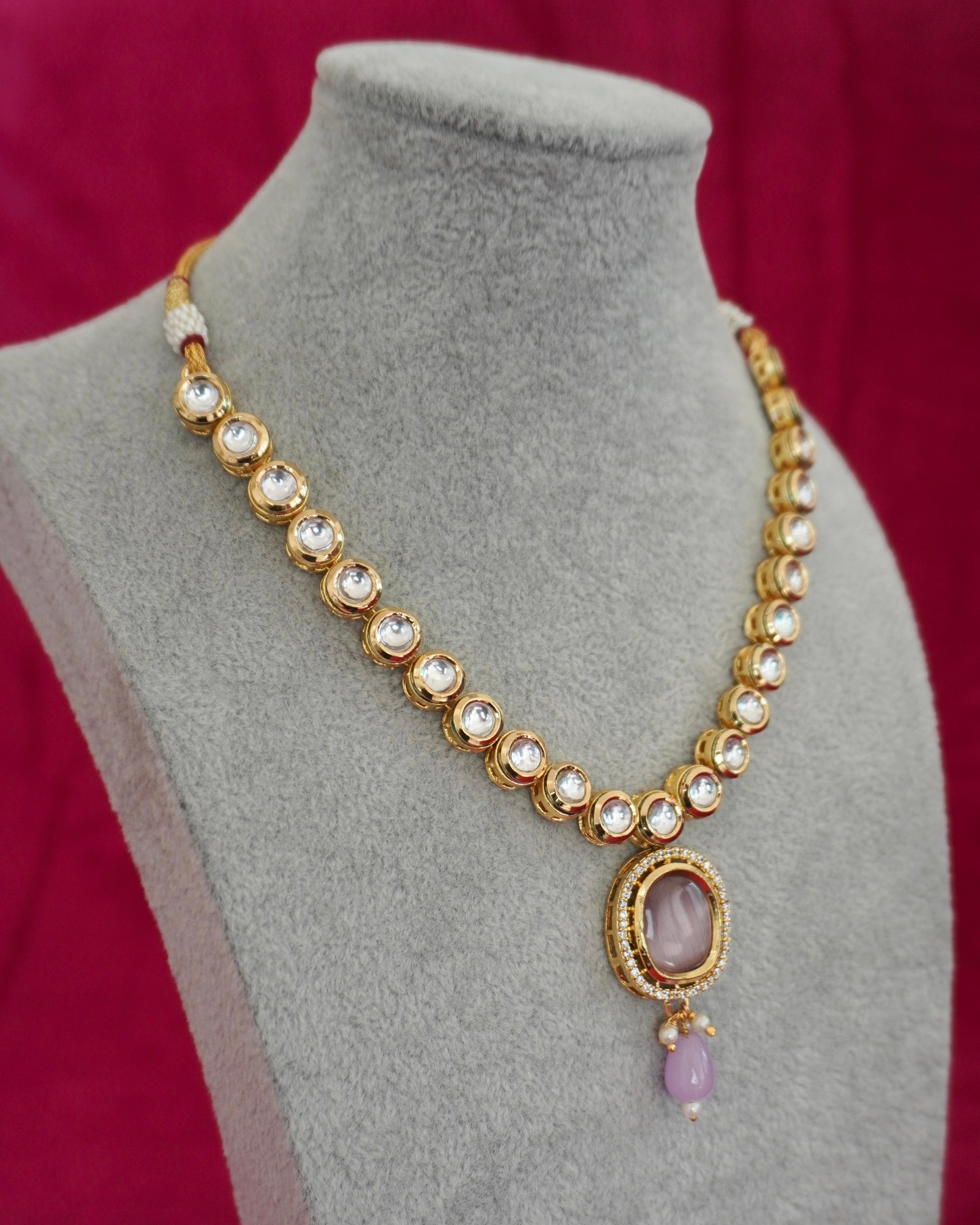 voilet pendant kundan necklace