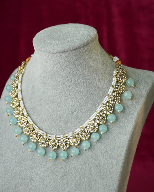 Cyan kundan necklace set