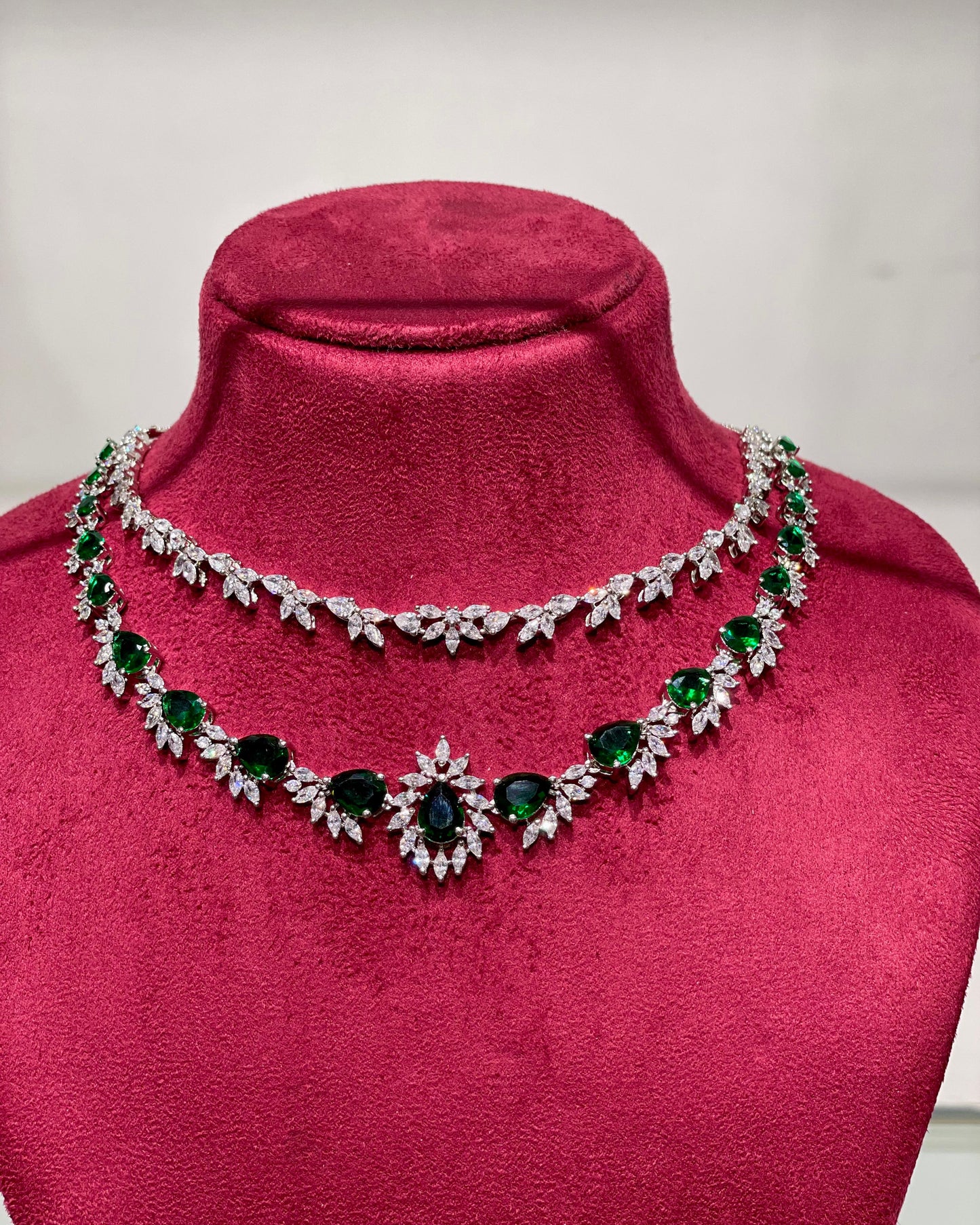 Green layered American Diamond Necklace set