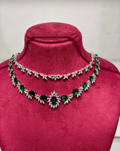 Green layered American Diamond Necklace set