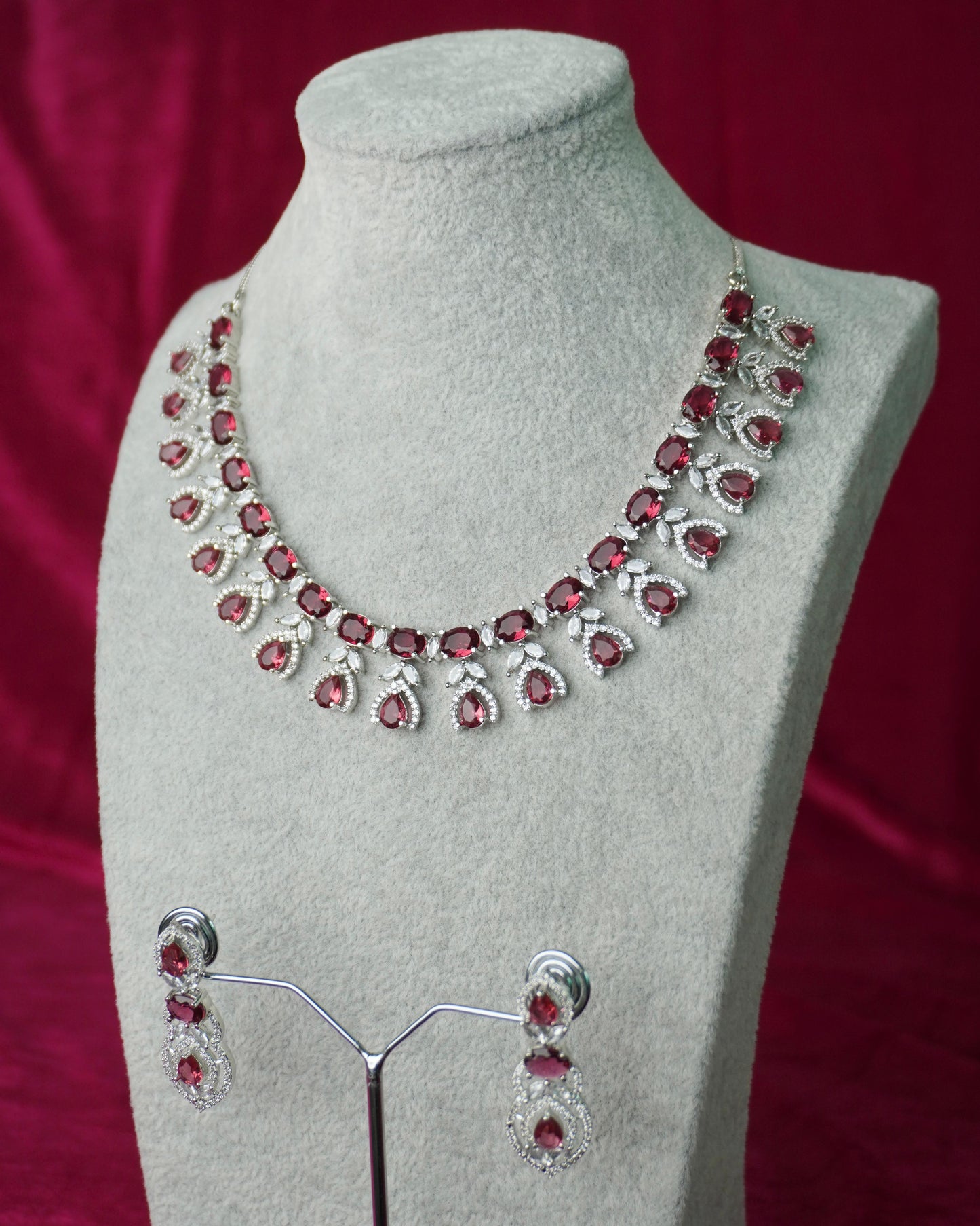 Pink Party Wear AD Jewellery Set