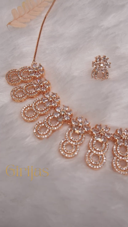 Rose Gold American Diamond Necklace ADR005