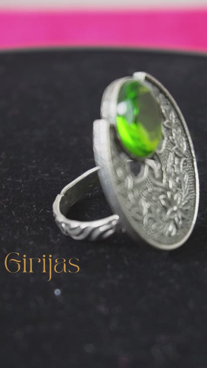 German Silver Green Gemstone Ring GSR002