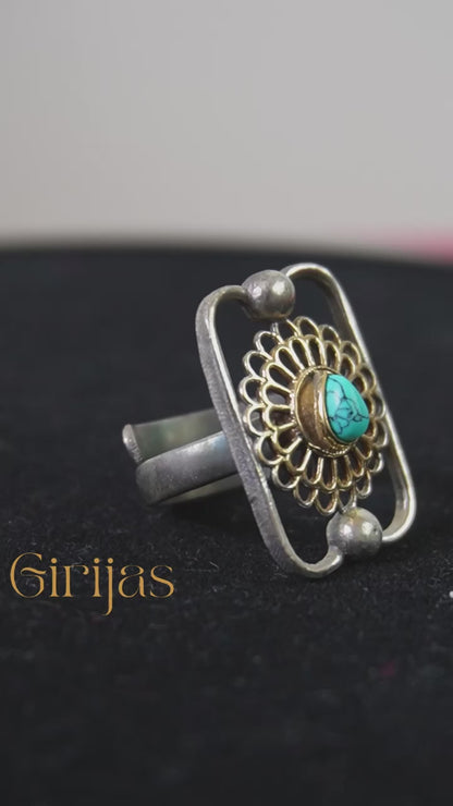 German Silver Turquoise  Stone Ring GSR004